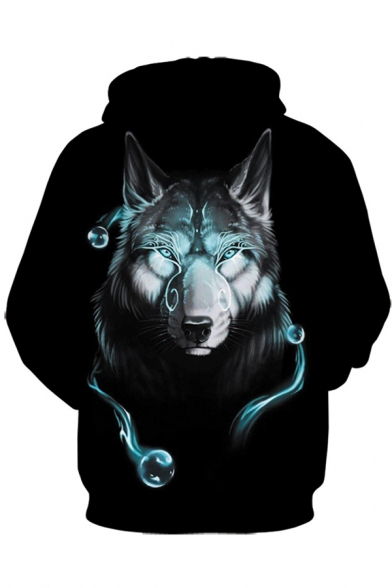Men's Unique Wolf 3D Printed Long Sleeve Relaxed Loose Pullover Hoodie