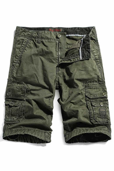 Mens Casual Straps Embellished Zip Fly Loose Fit Fitness Training Cargo Shorts