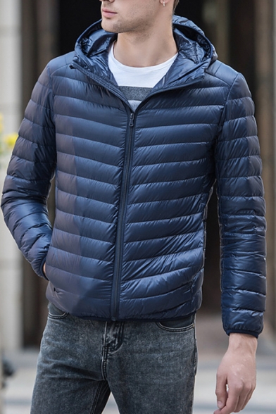 slim plain zipper hooded jacket