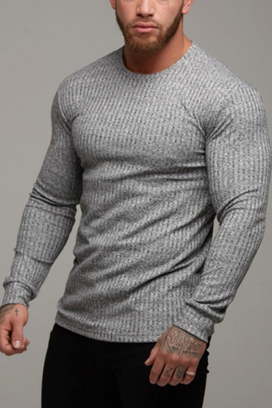 Zantt Mens Long Sleeve Pullover Slim Knit Round Neck Solid Sweater
