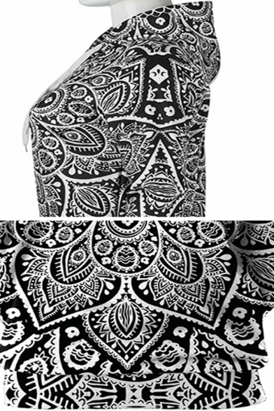 Newest Unique Datura Digital Printing Long Sleeves Black and White Pullover Hoodie