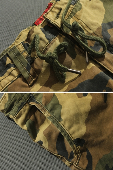 Outdoor Fashion Camouflage Printed Zip Fly Ankle Banded Trousers Army Green Cargo Pants