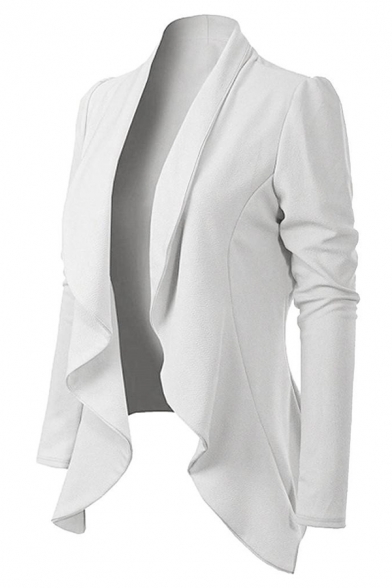 Plain Classic Long Sleeve Shawl Collar Slim Fit Draped Front Blazer for Ladies