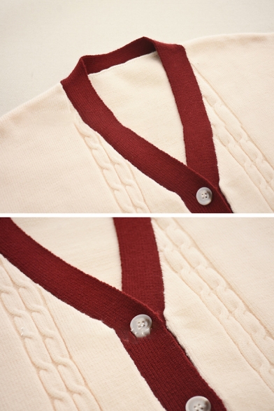 Womens Unique Color Block Long Sleeve Button Down Oversized Knit Cardigan Coat