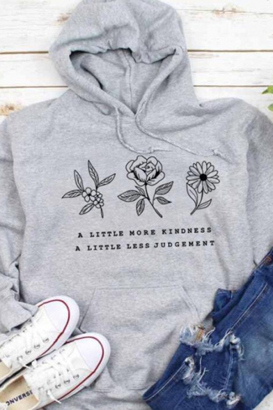 Chic Letter A LITTLE MORE KINDNESS Floral Print Long Sleeve Oversized Hoodie