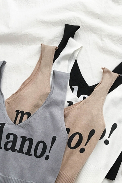 Cool Fashion Sleeveless V-Neck Letter MILANO Print Knit Slim Fit Tank Top for Ladies