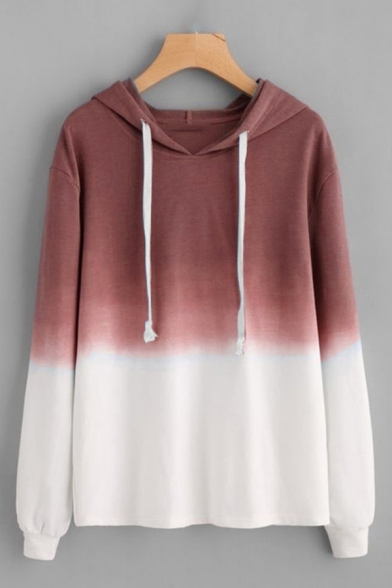 Female Plain Casual Long Sleeve Drawstring Ombre Relaxed Fit Pullover Hoodie