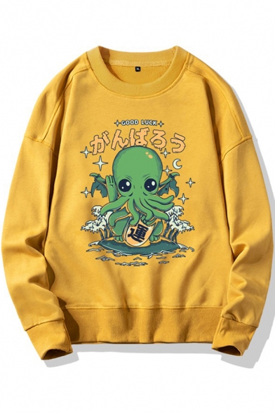 Harajuku Cartoon Octopus Printed Long Sleeve Round Neck Loose Fit Graphic Sweatshirt