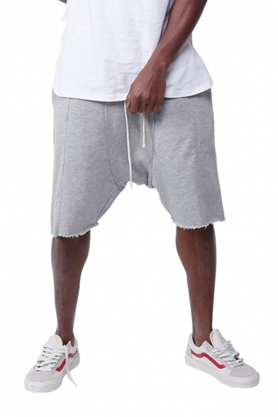 Men's Simple Contrast Trimmed Drawstring Waist Loose Fit Drop-Crotch Shorts