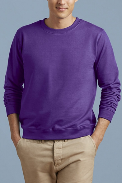 Men's Stylish Plain Long Sleeves Crewneck Loose Fit Pullover Sweatshirt