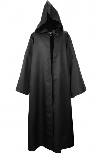 Mens Popular Cosplay Costume Solid Color Tied Front Longline Wizard Hooded Cloak
