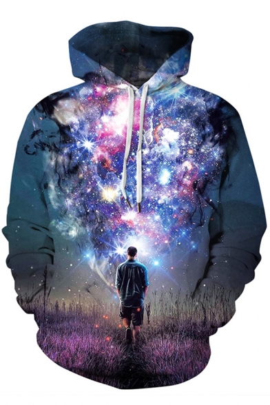 New Fashion 3D Galaxy Lion Printed Long Sleeve Relaxed Fit Drawstring Hoodie