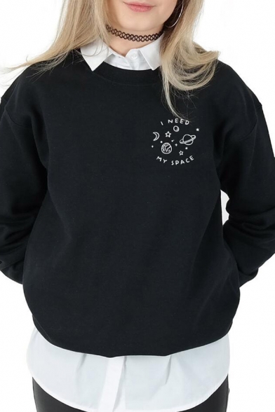 New Stylish Letter I NEED MY SPACE Printed Long Sleeve Round Neck Graphic Hoodie