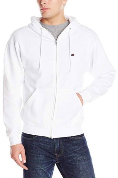 New Stylish Solid Color Long Sleeves Zip Placket Sports Hoodie Coat for Men
