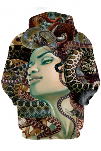 New Trendy Snake Medusa 3D Printed Long Sleeve Pullover Hoodie