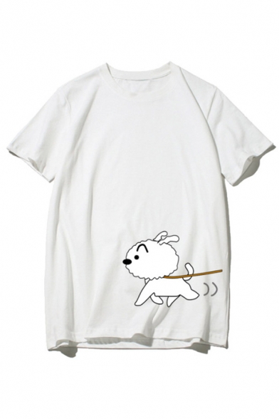 

Preppy Girls' Cute Short Sleeve Crew Neck Crayon Shin-Chan and Shiro Printed Loose Tee, Black;white, LM586475