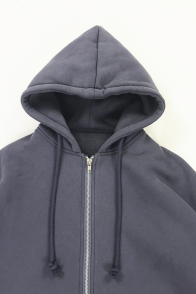 Street Cool Women's Long Sleeve Hooded Drawstring Zipper Front Oversize Plain Hoodie Jacket