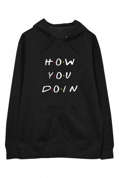 Unisex Letter HOW YOU DOIN Printed Long Sleeve Oversized Pullover Hoodie