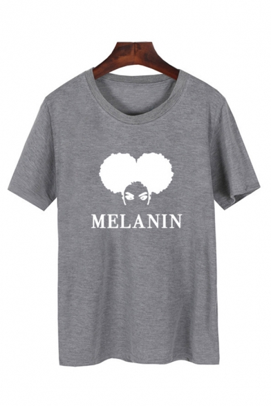 Funny Wild-Curl Up Girl Letter MELANIN Print Short Sleeves Crew Neck Summer Graphic Tee