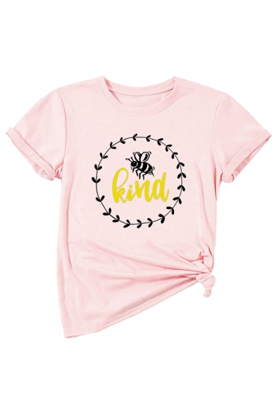 Hot Popular Bee KIND Letter Printed Short Sleeves Round Neck Graphic T-Shirt
