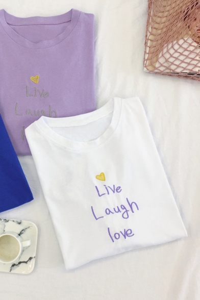 Preppy Stylish Letter LIVE LAUGH LOVE Printed Short Sleeves Relaxed Fit Summer T-Shirt
