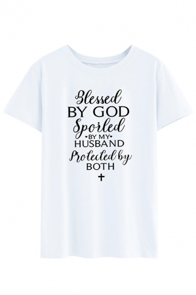 New Stylish Letter BLESSED BY GOD Printed Short Sleeves Crewneck Leisure T-Shirt