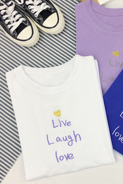 Preppy Stylish Letter LIVE LAUGH LOVE Printed Short Sleeves Relaxed Fit Summer T-Shirt