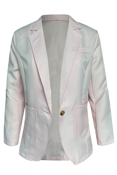 Cool Formal Ladies' Long Sleeve Lapel Collar Button Front Plain Fitted Blazer