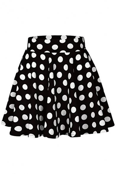 Cute Pretty Elastic Waist Polka Dot Printed Mini Pleated A-Line Skirt for Girls