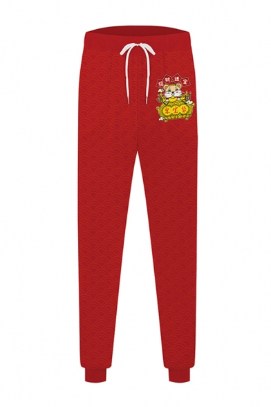 Hot Popular Cartoon Mouse Chinese Letter Printed Drawstring Waist Relaxed Fit Sport Pants
