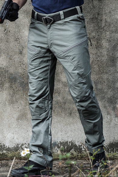 Men's Cool Solid Color Zipper Fly Straight Fit Outdoor Tactical Pants