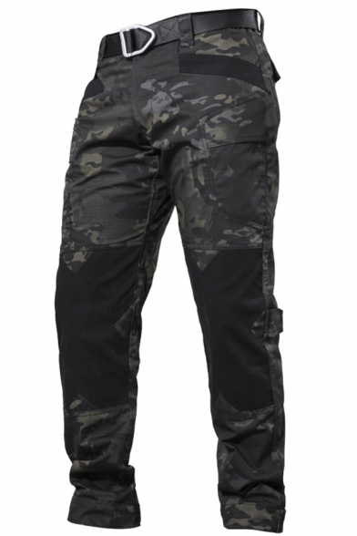 Men's Fashion Camo Pattern Multi Pocket Straight Fit Zipper Tactical Pants