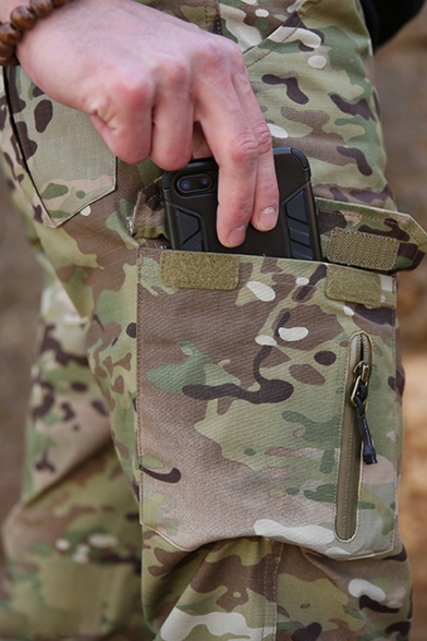 Men's Leisure Camouflage Printed Flap Pocket Slim Fit Zipper Embellished Cargo Pants