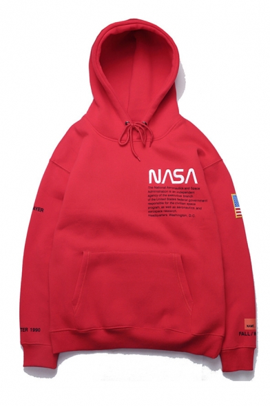 New Classic NASA Letter Flag Printed Long Sleeves Baggy Thick Pullover Hoodie