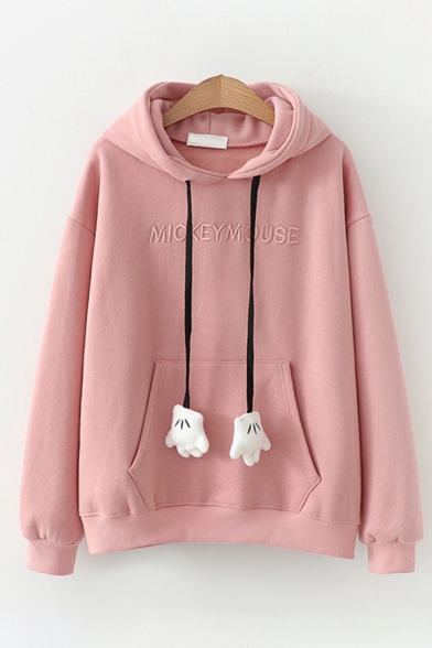 Funny Drawstring Embroidered Letter MICKEY MOUSE Print Long Sleeves Baggy Thick Bear Ear Hoodie