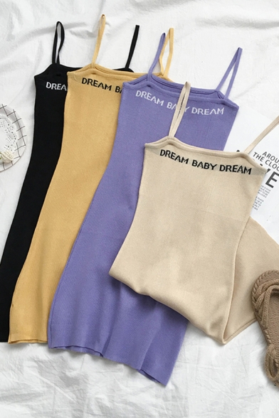 Stylish Women's Sleeveless Letter DREAM BABY DREAM Knit Short Fitted Cami Dress