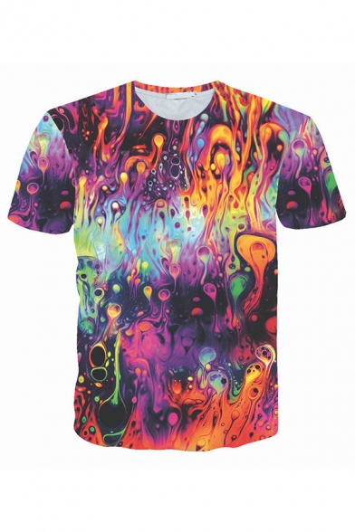 Creative Colorful Abstract Pattern Short Sleeve Round Neck 3D T-Shirt for Men