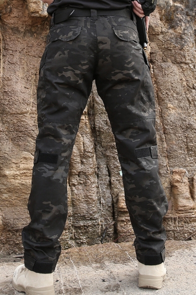 Men's Fashion Camo Pattern Multi Pocket Straight Fit Zipper Tactical Pants