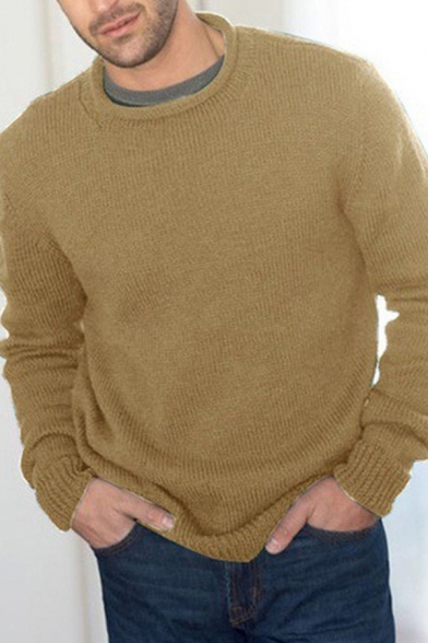 Men's Leisure Plain Long Sleeves Crewneck Loose Fit Pullover Sweater