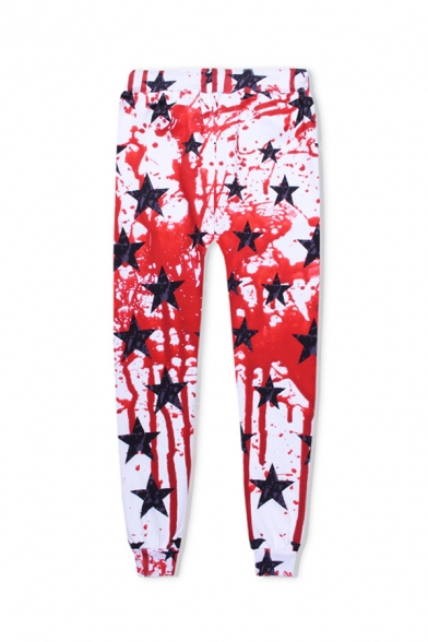 Horror Blood Joker Star Printed Drawstring Waist Relaxed Loose Sport Trousers