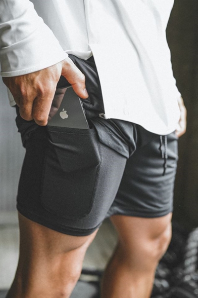 Mens Designer Double Layered Pocket Inside Drawstring Waist Sport Training Active Shorts