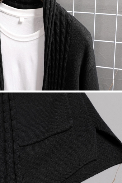Metrosexual Men's Black Long Sleeves Open Front Loose Knitwear Cardigan with Pocket