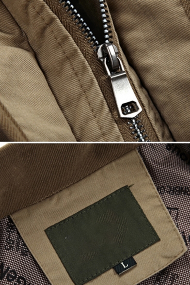 Mens Casual Plain Multi Pockets Epaulets Embellished Long Sleeve Zipper Cargo Jacket