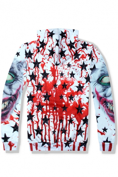 Terrible Blood Star Clown 3D Pattern Long Sleeve Regular White and Red Hoodie