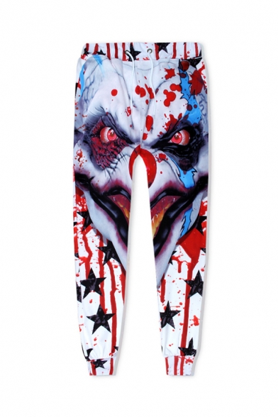 Horror Blood Joker Star Printed Drawstring Waist Relaxed Loose Sport Trousers