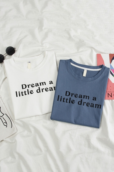 Simple Letter DREAM A LITTLE DREAM Printed Round Neck Loose Fit Casual Tank