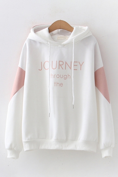 Simple Letter JOURNEY Printed Contrast Patchwork Long Sleeves Oversized Thick Hoodie