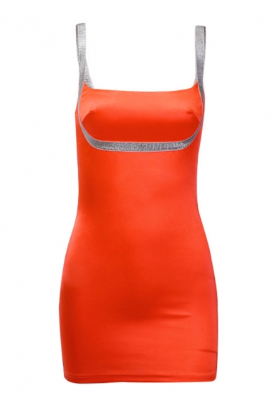 Womens Designer Contrast Tape Patch Sleeveless Mini Satin Fitted Dress