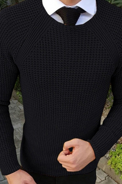 Fensajomon Mens Solid Round Neck Knit Slim Pullover Sweater Jumper Top 