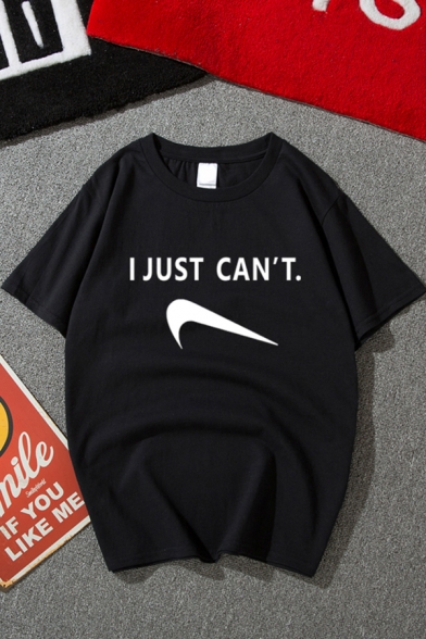Men's Active Letter I JUST CAN'T Printed Short Sleeve Round Neck Graphic Tee